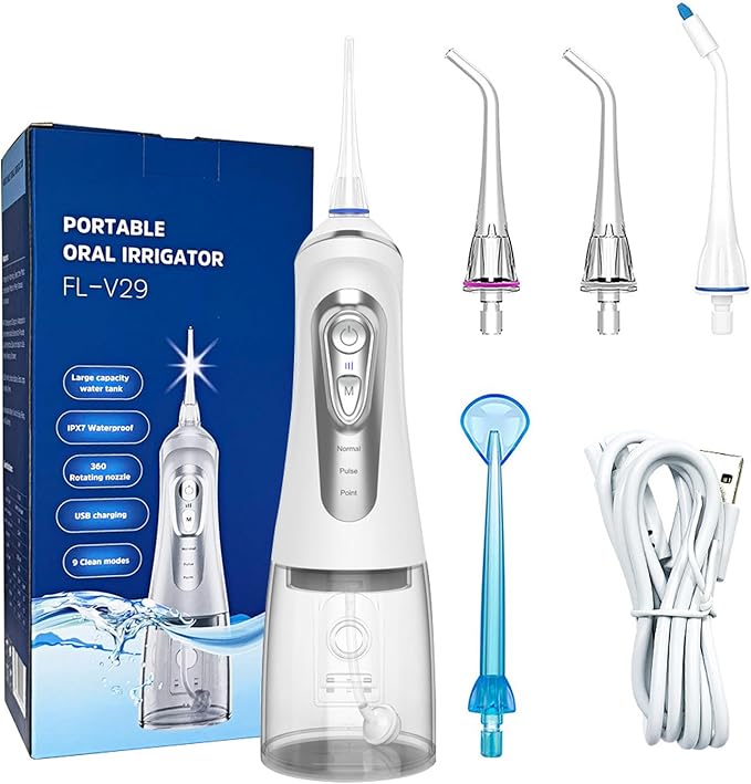 Water Flossers for Teeth CordlessOral Irrigator9 Cleaning Gears Adjustment4 Multifunctional Nozzles30-115psi2000mAh Lithium BatteryEffective Cleaning Teeth (White)