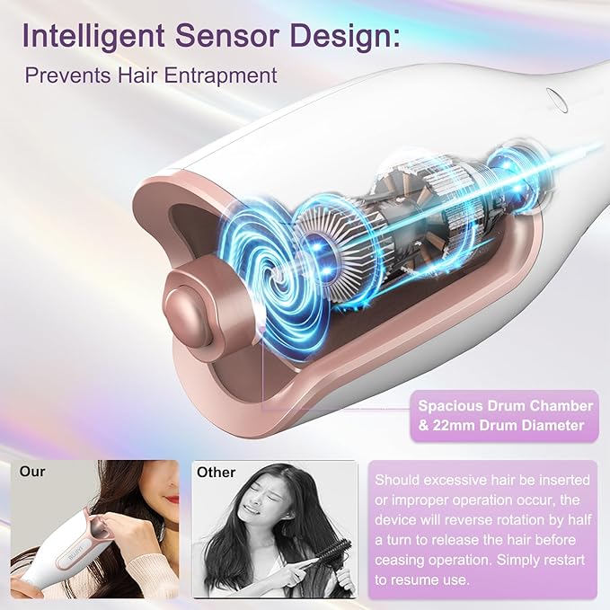 Automatic Rotating Curling Iron Automatic Hair Curler 4 Temperature Settings for All Hair Types 3 Heating Durations for Diverse Styles 1 Inch Beach Waves Curling Wand