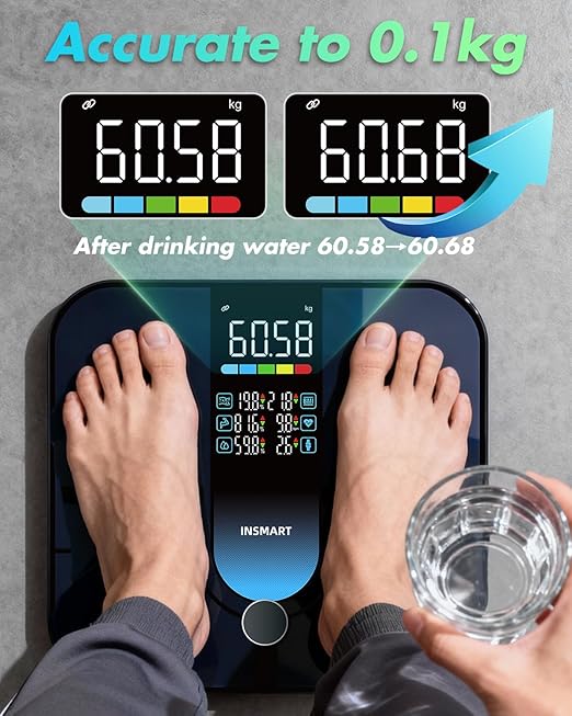INSMART Smart Scale for Body Weight Large Display Body Fat Scale Accurate Weight Scale Digital Bluetooth Bathroom Scale for BMI Heart Rate 25 Body Composition Analyzer with Fitness APP Sync 500lbs