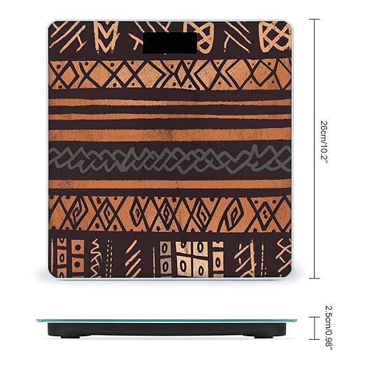 African Mud Cloth Tribal Scale for Body Weight Safe Rounded Corners Tempered Glass Digital Bathroom Scale LED Display 400lb Capacity Weight Scales with High Precision Sensors