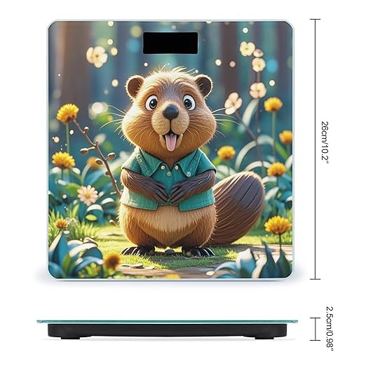 Cartoon Animated Beaver Bathroom Scale for Body Weight Bathroom Weighing Scales with Back Lit LED Display Sturdy Tempered Glass Body Weight Bathroom Scale 400lb Weighing