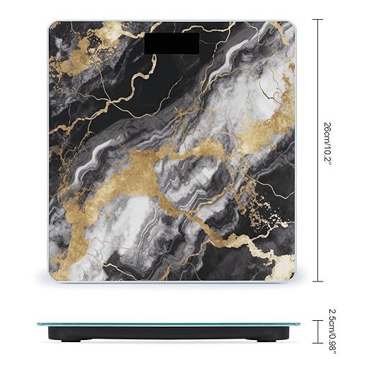 Black White Gold Foil Marble Scale for Body Weight High Precision Digital Weight Scales with LCD Display Anti-Slip Sturdy Slim Tempered Glass Bathroom Scale for Home Use