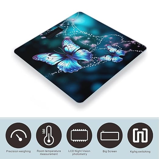 Beautiful Butterfly Bathroom Scale Large LCD Backlight Display Digital Scale Rounded Corners Body Scales Automatic Power On/Off Bathroom Scales for Home Bedrooms