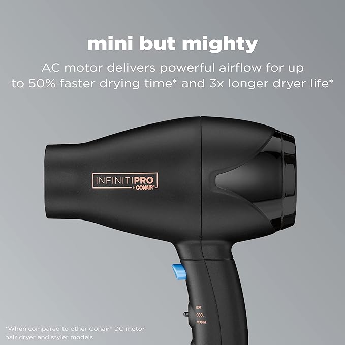 INFINITIPRO by CONAIR Travel Hair Dryer Mighty Mini Compact Lightweight Professional AC Motor Hair Dryer| (Pack of 4)
