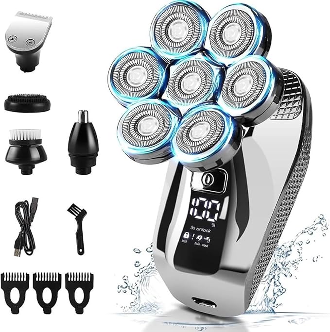 Head Shavers for Bald Men 5 in 1 Head Shavers for Men 7D Cordless Bald Head Shaver Wet&ampDry Waterproof Electric Razor for Men with LED Display Grooming Kit