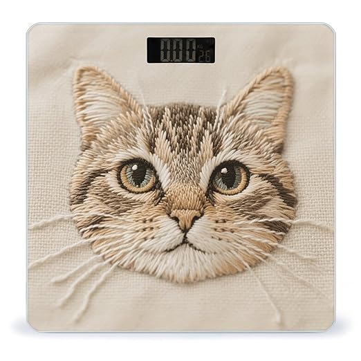 Cute Cat Embroidery Bathroom Scale for Body Weight Bathroom Digital Electronic Weighing Scale with Back Lit LED Display Sturdy Tempered Glass Weight Watchers Scales 400lb
