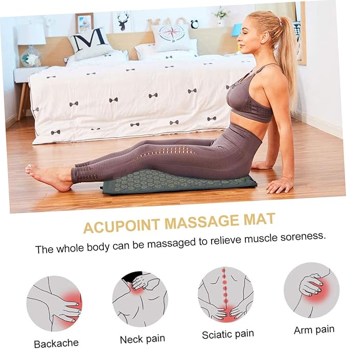2Pcs Acupoint Massage Pillow with Non-Slip Yoga Mat Grey for Neck Back Relief and Improved Circulation Press-Resistant Acupuncture Massage Mat with Carry Bag for Home Relaxation