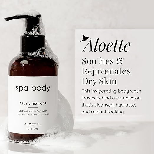 Aloette Lavender Body Wash Rest &amp Restore - Hydrating &amp Moisturizing Body Wash for Dry Skin with Natural Aloe Vera &amp Vitamin E - Exfoliating &amp Rejuvenating Skin Care Products for Men