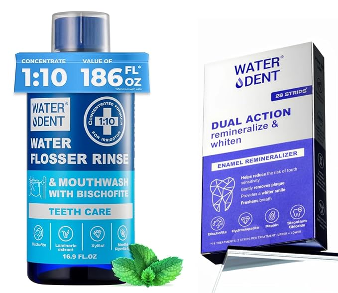 Whitening &amp Remineralization Teeth Strips and Concentrated Water flosser Rinse &amp mouthwash Teeth Care Peroxide Free. Made in USA