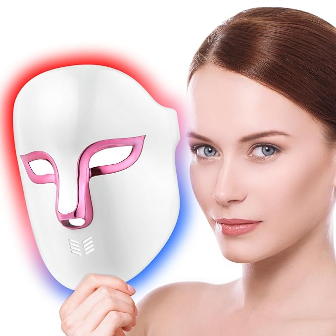 FSA Eligible Red Blue Light Therapy for Face Wrinkles Acne ReductionLED Face Mask Light TherapyRechargeable Home Beauty LED Mask with 4 Color