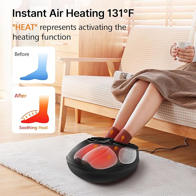Shiatsu Foot Massager with Heat Deep Kneading &amp Gentle Air Compression for Foot Wellness and Relaxation Feet Massager Electric Foot Massager Machine - Gifts for Women Men Fits Size 13