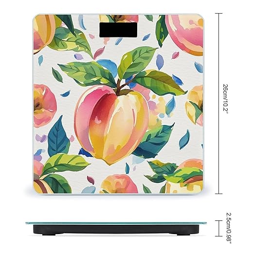 Colorful Peach Watercolor Weight Scale Highly Accurate Digital Weighing Scale with Large LCD Display Smart Bathroom Scales for Home Bedrooms and Gift Giving