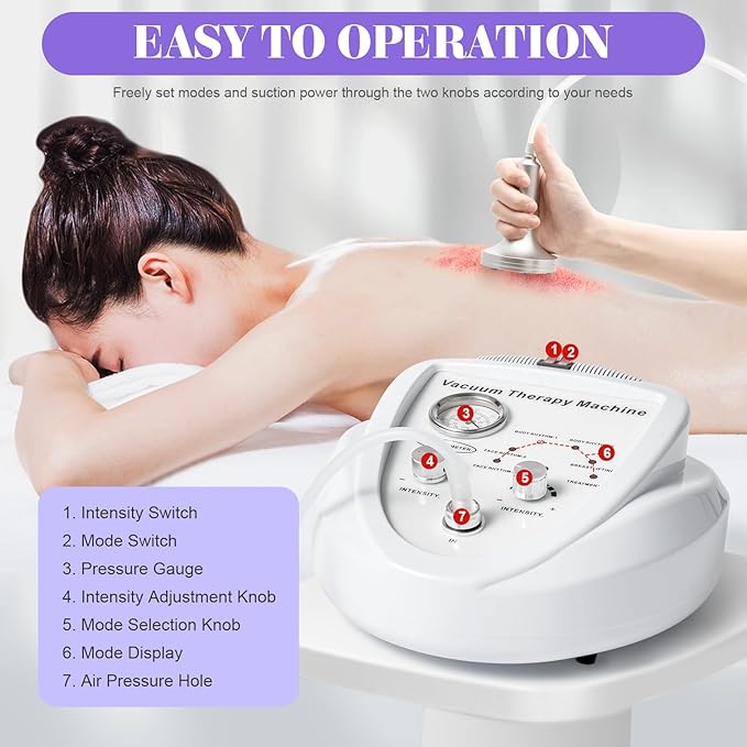 Vacuum Therapy Machine Body Massage Cupping Machine Vacuum Therapy Massage Body Shaping Skin Rejuvenation Machine with 24 Cups and 3 Heads for Salon SPA Back Face