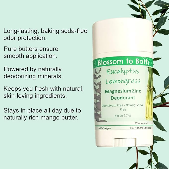 Eucalyptus Lemongrass Magnesium Zinc Deodorant - 3 Pack - Pure Essential Oil Fragrance - Lasts All Day with a Herbally Clean Natural Scent