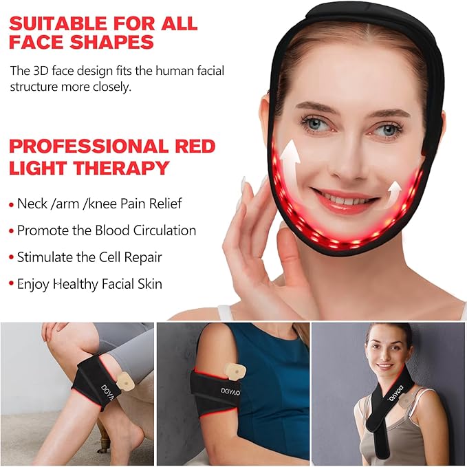 DGXINJUN Rechargeable Red Light Therapy for Neck Chin 8 Colors Portable Near Infrared Light Therapy Pain Relief Belt Wearable Neck Chin Firming V Face Wrap