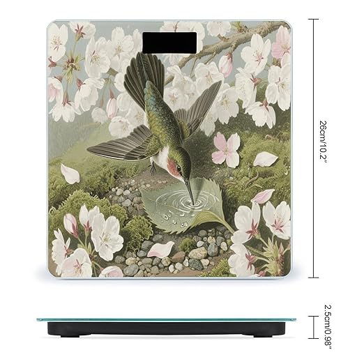Spring Hummingbirds Bathroom Scale for Body Weight Bathroom Digital Electronic Weighing Scale with Back Lit LED Display Sturdy Tempered Glass Weight Watchers Scales 400lb