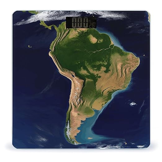 South America Satellite Image Scale for Body Weight High Precision Digital Weight Scales with LCD Display Anti-Slip Sturdy Slim Tempered Glass Bathroom Scale for Home Use