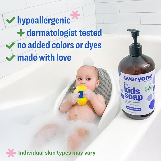 Everyone 3-in-1 Kids Soap Body Wash Bubble Bath Shampoo 32 Ounce (Pack of 2) Lavender Lullaby made with Essential Oils for Toddlers tweens and teens