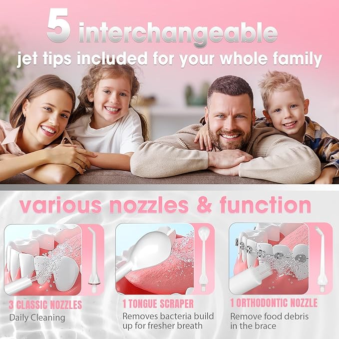 Water Dental Flosser Cordless for Teeth - Nicwell 4 Modes Dental Oral Irrigator Portable and Rechargeable IPX7 Waterproof Powerful Battery Life Water Teeth Cleaner Picks for Home Travel