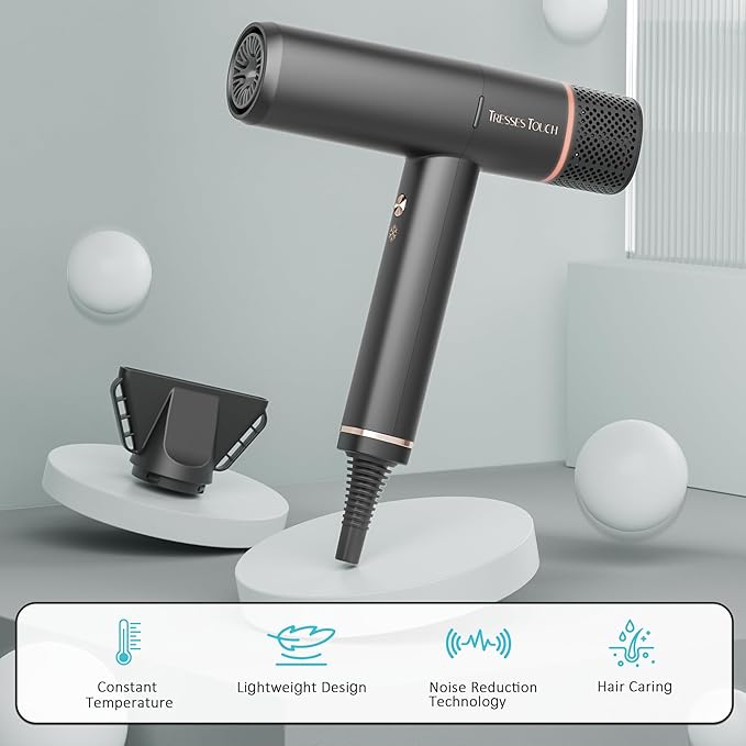 Hair Dryer High-Speed Ionic Low Noise Blow Dryer Powerful 1600 Watt Motor for Fast Drying and Straight &amp Wavy Hair Lightweight Professional Hairdryer with Diffuser &amp Nozzle for Home Salon