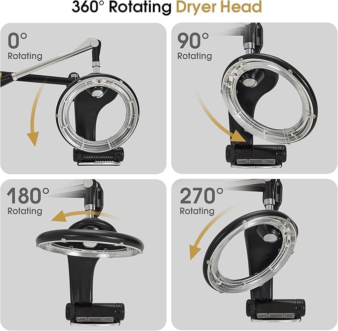 BarberPub Wall Mounted Orbiting Hair Dryer Processor with Smart Control Panel 950W Salon Hair Care Treatment Machine with Swivel Arm Space-Saving Barber Equipment HDP05