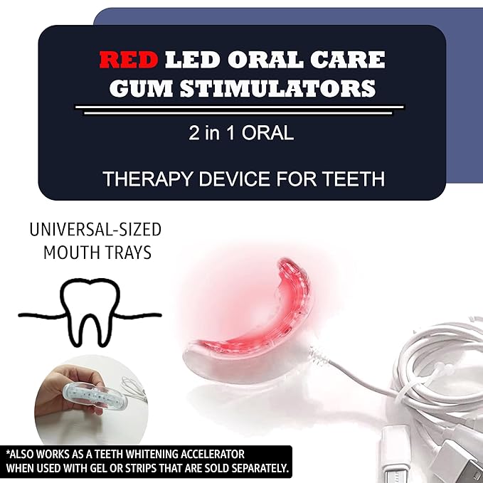 Red Light Oral Device - Advanced Gum Therapy and Toothache Relief Solution - with 16 LED Lights. Includes USB and Android Adapters for Convenient Use