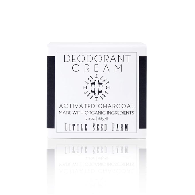Little Seed Farm All Natural Deodorant Cream Aluminum Free Deodorant for Women or Men 2.4 Ounce - Activated Charcoal + Black Jar Sleeves