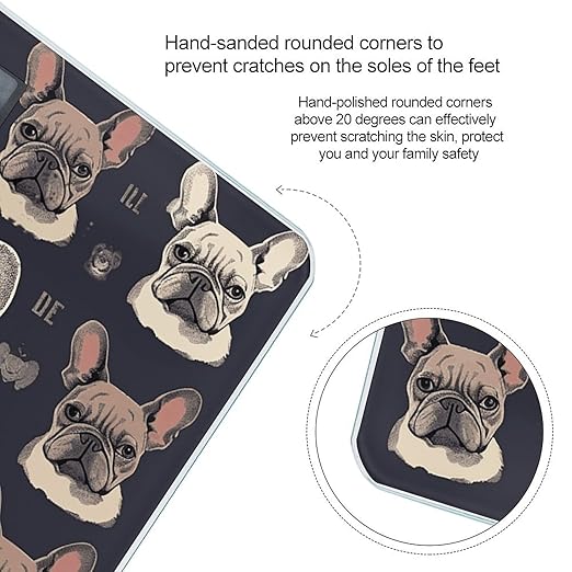 I Love French Bulldog Bathroom Scale Automatic Power On/Off Body Scales LCD Backlight Display Square Digital Scale Rounded Corners Bathroom Scales for Home Bedrooms