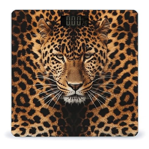 Depict A Leopard Scale for Body Weight Highly Accurate Digital Bathroom Scale Sturdy Tempered Glass Weighing Scales with LCD Display Fashion Body Fat Smart Scales 400lb