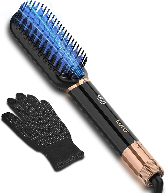 LURA Ionic Hair Straightener BrushDual Voltage Hair Straightening Brush for WomenHigh Heat Flat Iron Brush for Black WomenCeramic Hair Straightener Comb with 6 Adjust Temperature