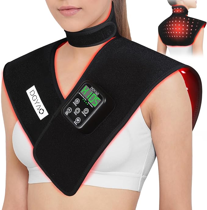 TUOB Red Light Therapy Device for Shoulder and Neck with 6000mAh Battery Cordless 850nm Near Infrared Light Therapy Wrap for Shoulder Back Benefit for Joint Pain Relief Muscle Relax