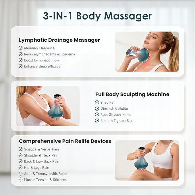 Lymphatic Drainage Massager Anti-Cellulite Massager For Body Cellulite and Thigh &amp Belly Stretch Marks Reduction Handheld Massage tools for lymphedema &amp lipedema Sciatica Nerve pain relief