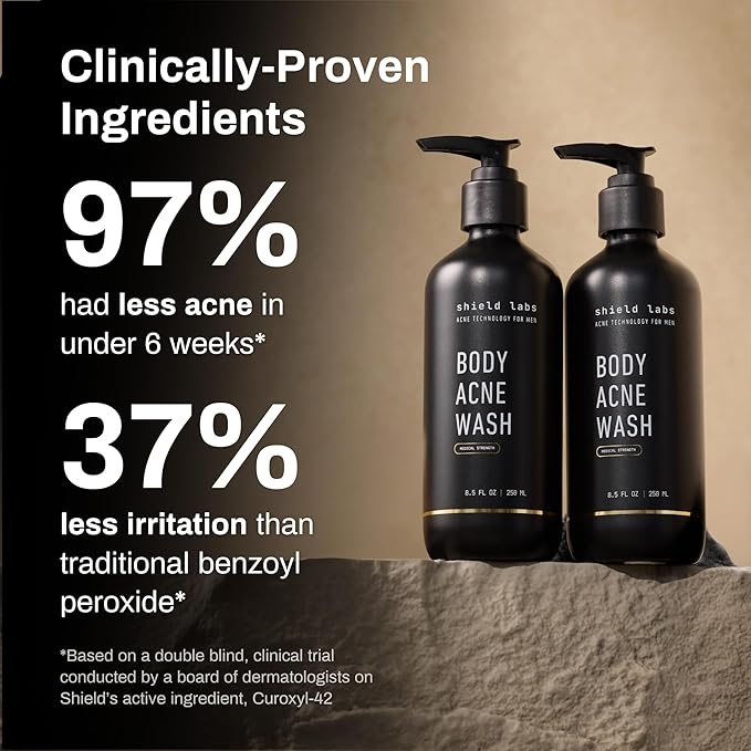 Shield Acne Wash Bundle for Men and Boys – Deep Clean Gel Formula Face Wash and Unscented Back &amp Chest Cleanser Clears Acne &amp Breakouts 13.6 oz