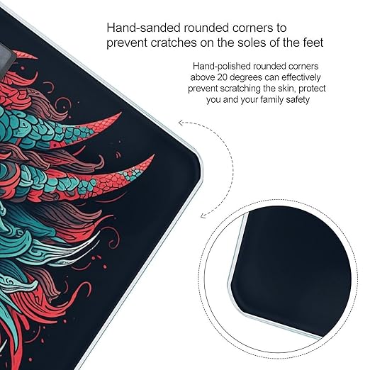 Dragon Head Pattern Scale for Body Weight Anti-Slip Tempered Glass Digital Bathroom Scales Clear LCD Display Weighing Scale Safe Rounded Corners Smart Scales