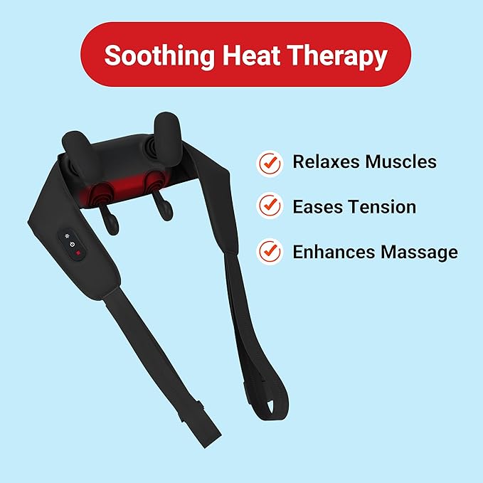 Daiwa Felicity Momizo Neck and Shoulder Massager – 4 Deep Kneading Nodes Heat Therapy Rechargeable Hands-Free One-Touch Control