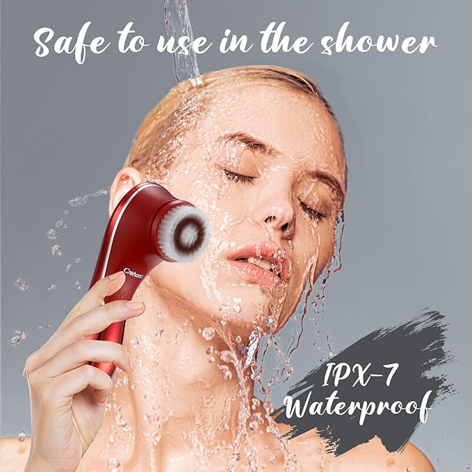 Facial Cleansing Brush Electric Face Scrubber Facial Cleansing Brush Rechargeable IPX-7 Waterproof Rotating Face Scrubber for Exfoliating Massaging and Deep Cleansing with 4 Brush Heads