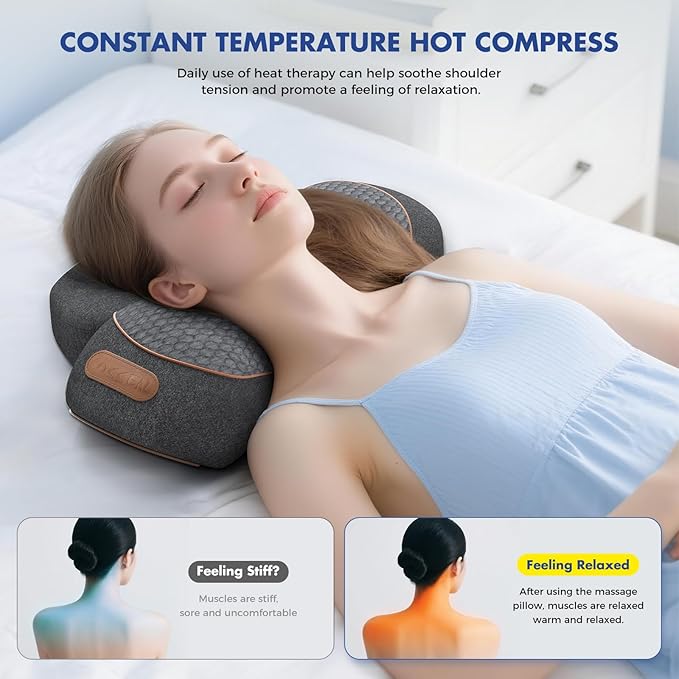 Neck Massager Pillow with Heat 3-in-1 Shiatsu &amp Cervical Traction for Pain Relief Ergonomic Shoulder Massager and Posture Corrector for Men &amp Women Corded Electric（Dark Gray）