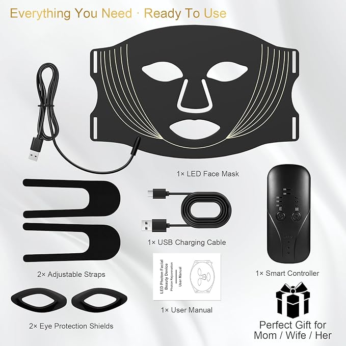 Red Light Therapy Mask for Face - 210 LED 7 Color Light Therapy Face Mask Wireless Rechargeable Photon Skin Care Device Anti Aging Wrinkles Acne Treatment Home Spa Beauty Facial Mask