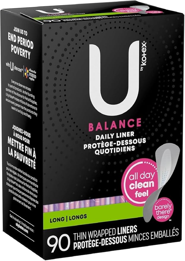 U by Kotex Balance Daily Wrapped Panty Liners Light Absorbency Long 90 Count (Packaging May Vary)