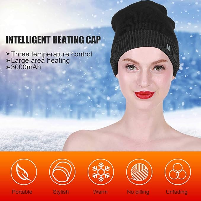 Pilipane Heated Hat USB Rechargeable Electric Winter Heated Beanie Hat for Men Women Outdoor Warm Fast Heating Breathable Winter Hats for Men for Outdoor Skiing Cycling(Black Edge)