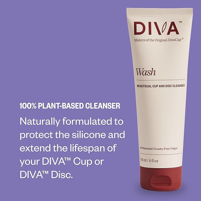 Diva Cup &amp Diva Wash Combo Pack - Medical Grade Silicone Cup for Period Care - Reusable Menstrual Cup - Cleaner for Period Cup - Cup Model 2 (for Wide Vaginal Canals Post-Partum &amp Ages 35+)