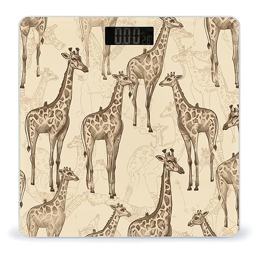 Digital Bathroom Scale for Body Weight Scale with Bright LCD Display High Accuracy Step-On Technology Auto On/Off Hand Drawn Giraffes Digital Scales 400 Lbs /180kg