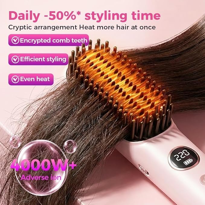 2026 Go Brush Pro Cordless Hair Straightener Brush Mini Portable Travel Styling Comb with 9 Temps Fast Heating &amp USB Rechargeable Ideal for Short Hair &amp All Hair Types