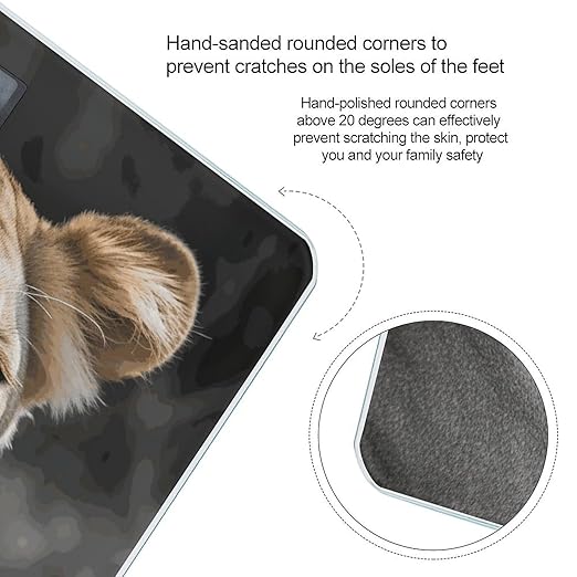 Lioness with Blue Green Eyes Scale for Body Weight Anti-Slip Tempered Glass Digital Bathroom Scales Clear LCD Display Weighing Scale Safe Rounded Corners Smart Scales