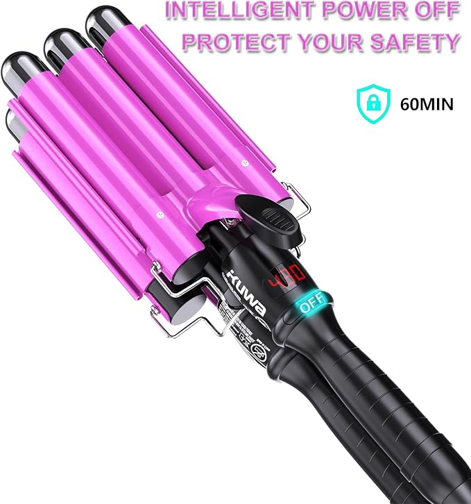 1 Inch Three Barrel Curling IronFast Heating Hair Crimper for WomenCrimper Hair Tool with LCD Temperature Display60 Min Auto-Off Hair WaverDual Voltage WaverHair Tool