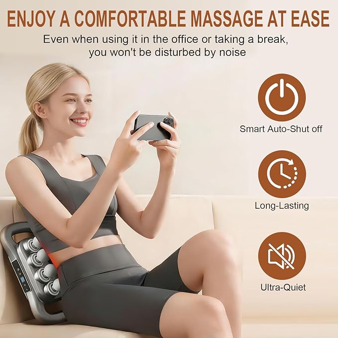 16 Head Massage Gun Deep Tissue Percussion Muscle Massager with 9 Modes &amp Levels Red Light Therapy Portable Massage Gun Set Quiet Back Massager for Shoulder Legs Waist Body Pain Relief (Gray)