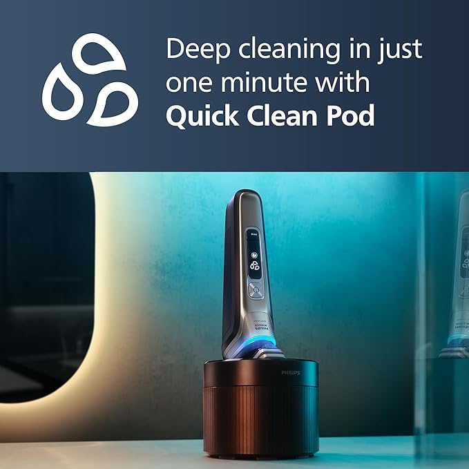 Philips Norelco Shaver Series 9000 Wet and Dry Electric Shaver with Lift &amp Cut Shaving System and SenseIQ Technology Pop-up Trimmer Cleaning Pod and Travel Case Chrome Silver Model S9985/84