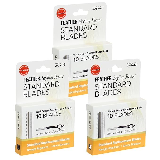 Feather Styling Razor Standard Blades - Professional Hair Cutting Blades for Styling Shaping Feathering &amp Thinning - Stainless Steel Single Edge Guarded Blade - Made in Japan - Refill Pack - 30