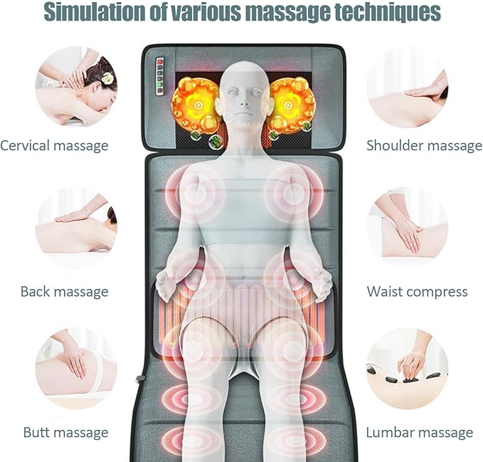 Massage Mats with Heat for Full Body | 3D Shiatsus Neck Massager | 10 Vibrating Motors &amp Temp Adjustable | Electric Back Massage Heating Pad for Stretching &amp Circulation No Weight Limit