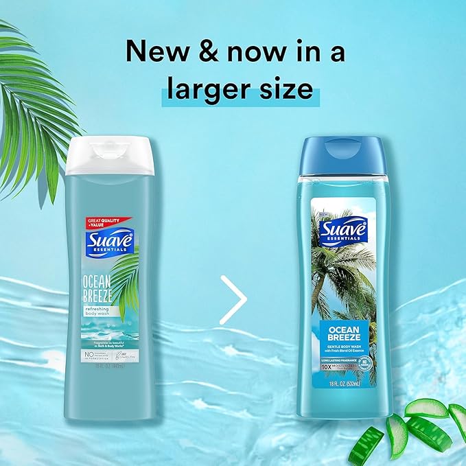 Suave Moisturizing Body Wash with Ocean Breeze Scent and Vitamin E Extract No Parabens No Phtahaltes 18 Oz Pack of 6